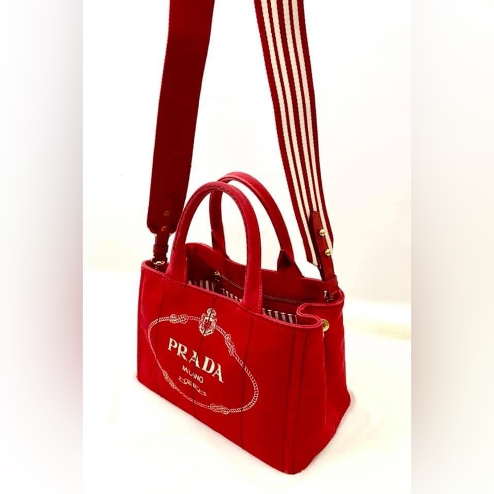 🛑 SOLD 🛑 Authentic Prada Canepa Red Denim Small Tote